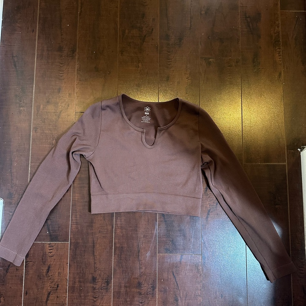 Brown Long Sleeve Crop Top